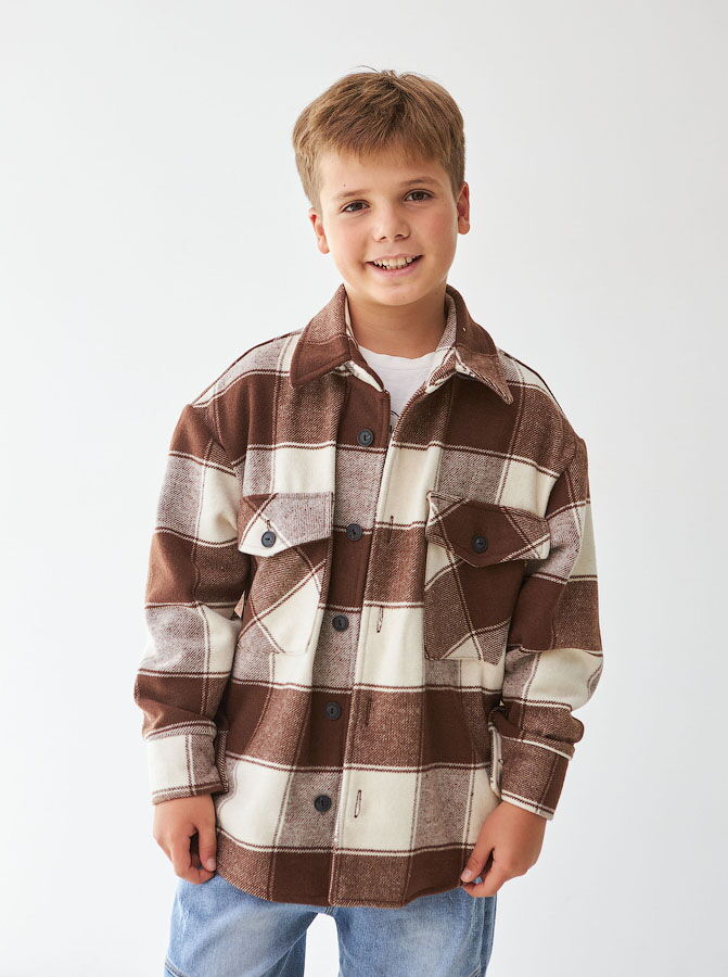 Утепленная рубашка детская Клетка коричневая 1506-1 - цена
