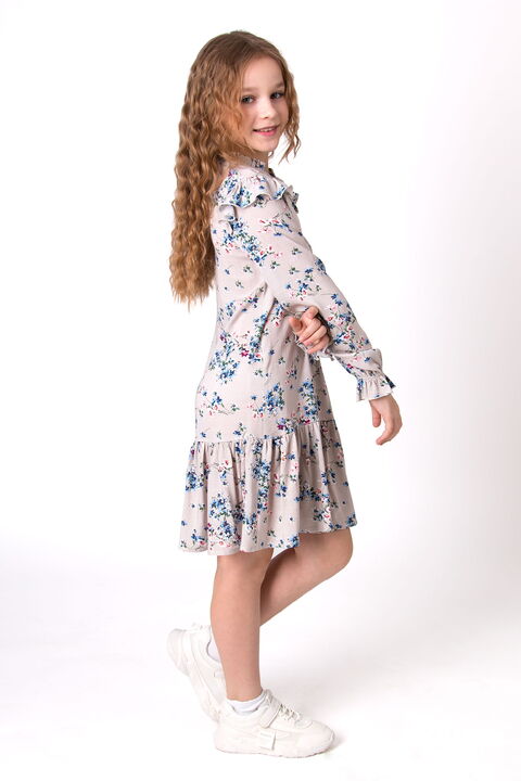 Платье для девочки Mevis Цветочки серое 4968-01 - фото