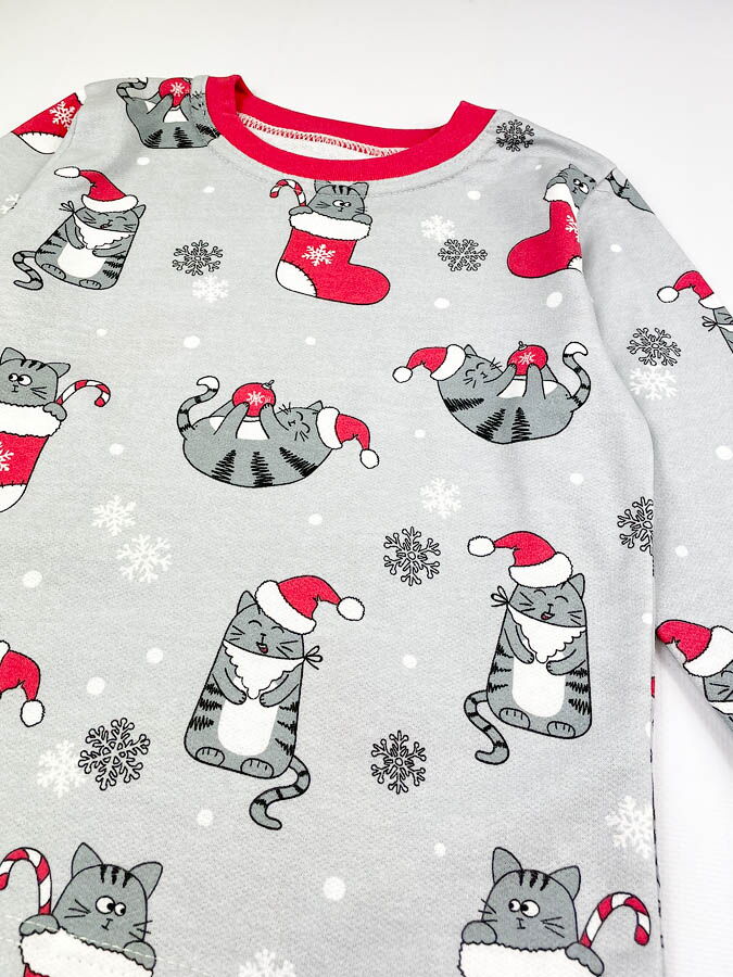 Утепленная пижама Фламинго Новогодние Коты серая 329-031 - размеры