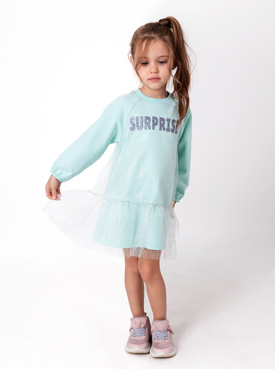Трикотажное платье для девочки Mevis Surprise мятное 4051-03 - фото