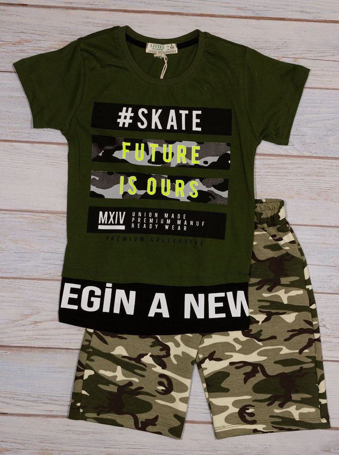 Комплект футболка и шорты для мальчика Милитари хаки 1092 - цена