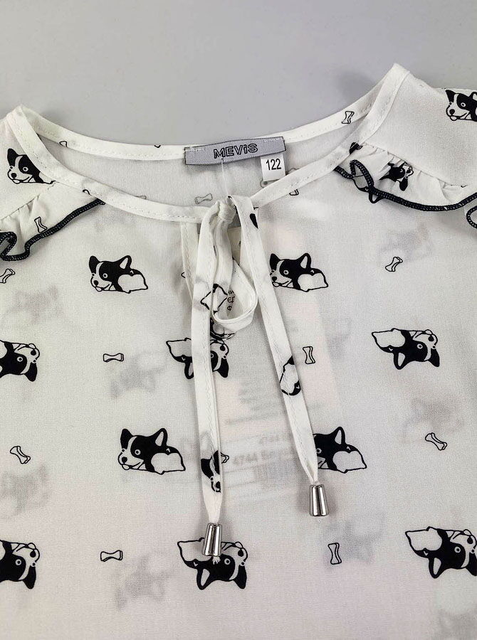 Школьная блузка для девочки Mevis Собачки белая 4744-02 - фото