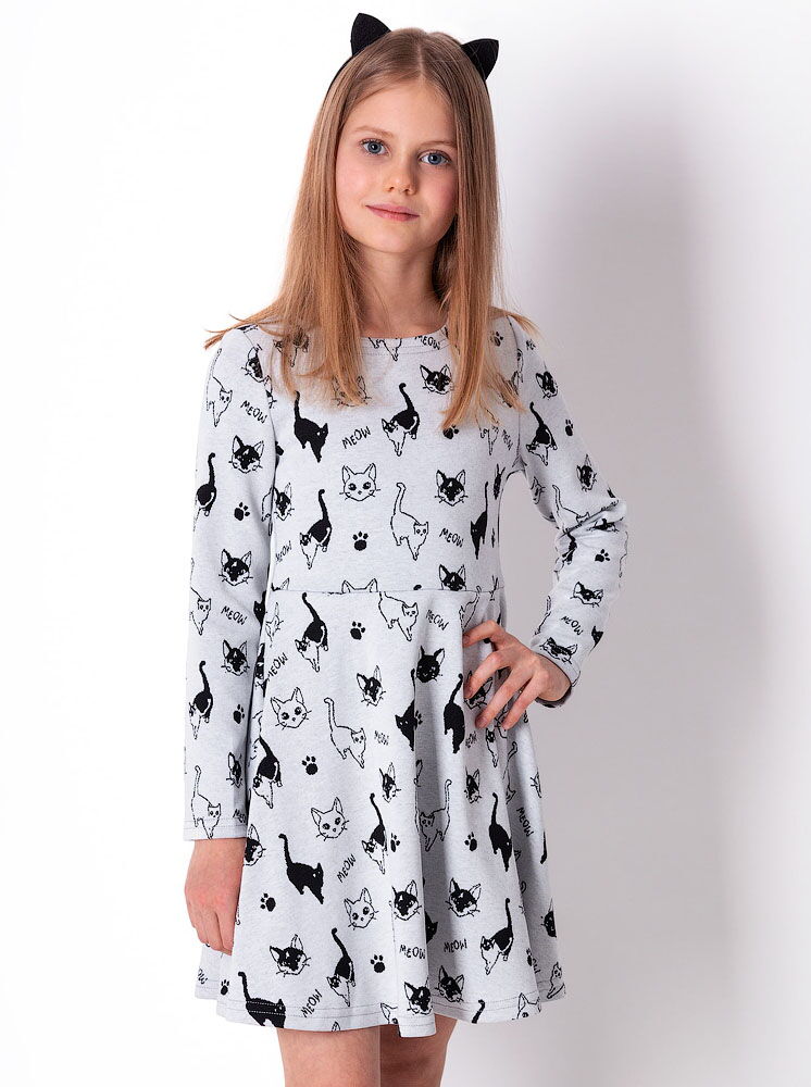 Трикотажное платье для девочки Mevis Кошечки серое 4235-01 - цена