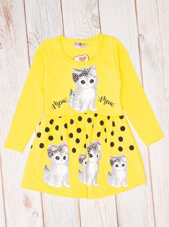 Трикотажное платье для девочки Котик милашка желтый 6895 - цена