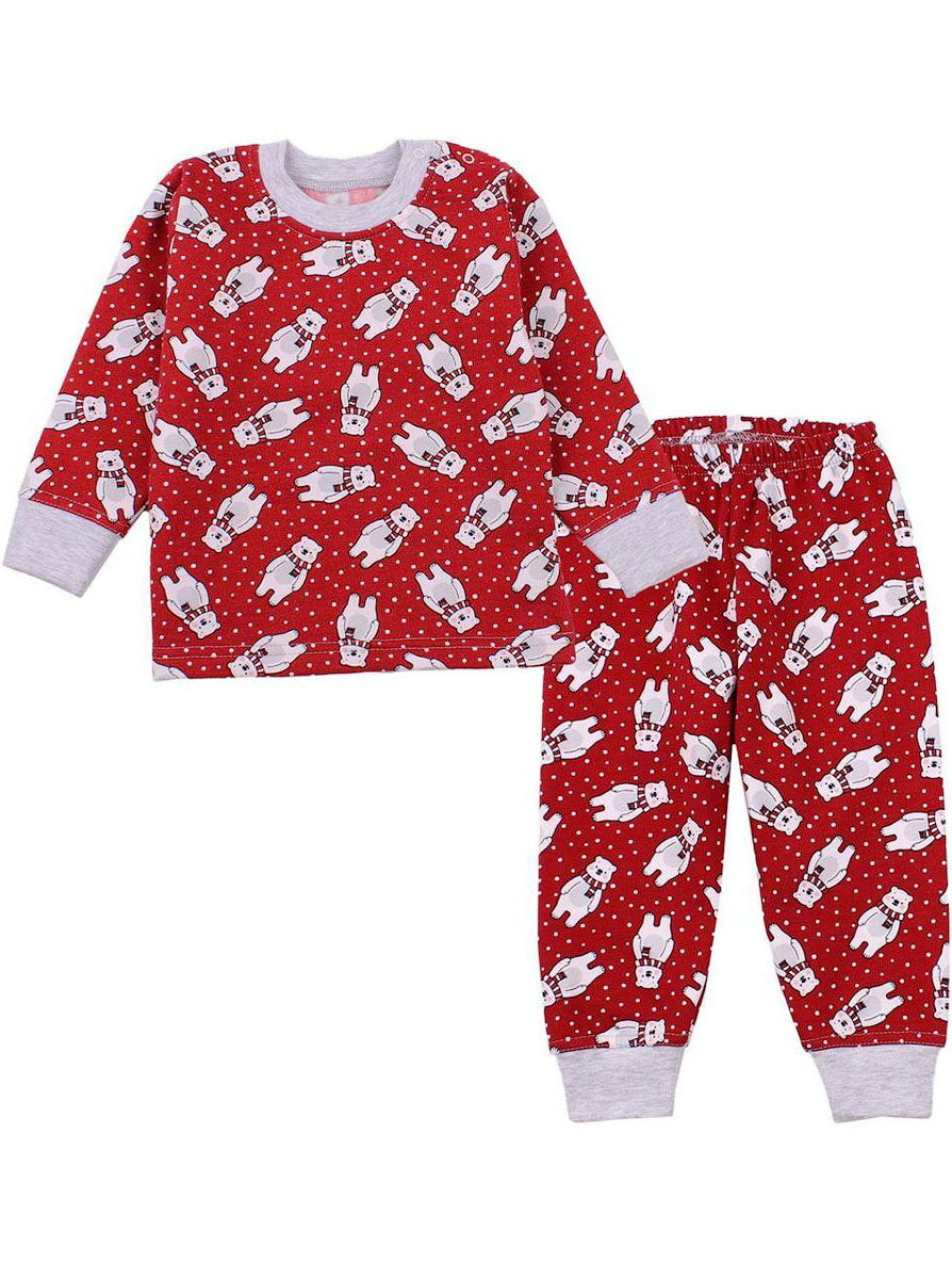 Новогодняя пижама с начёсом Фламинго Мишки красная 109-329 - цена