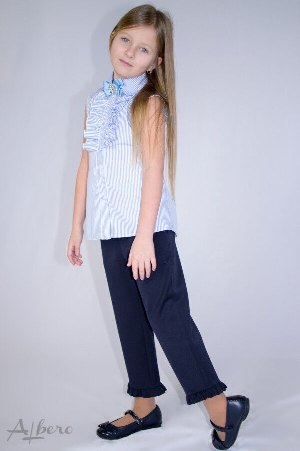 Блузка с брошью для девочки Albero голубая 5075 - размеры