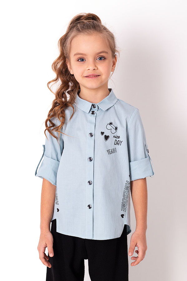 Рубашка школьная для девочки Mevis голубая 3814-06 - цена