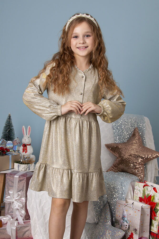 Платье нарядное для девочки Mevis золотое 4974-01 - цена