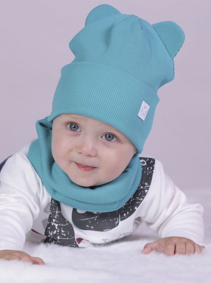 Комплект шапка и хомут для девочки Semejka Бинни бирюзовый 9323 - цена