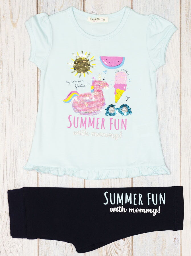 Комплект футболка и бриджи для девочки Breeze Summer Fun голубой 13733 - цена