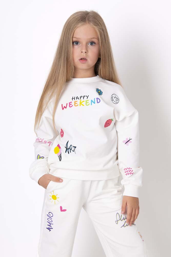 Стильный костюм для девочки Mevis Happy Weekend белый 4855-01 - размеры