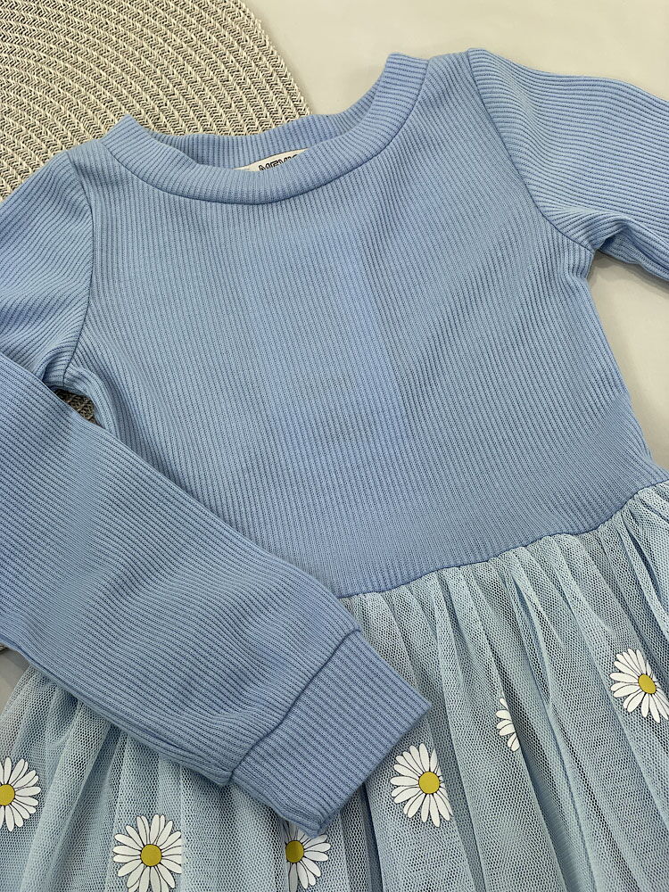 Нарядное платье для девочки Mevis Ромашки голубое 5063-02 - размеры