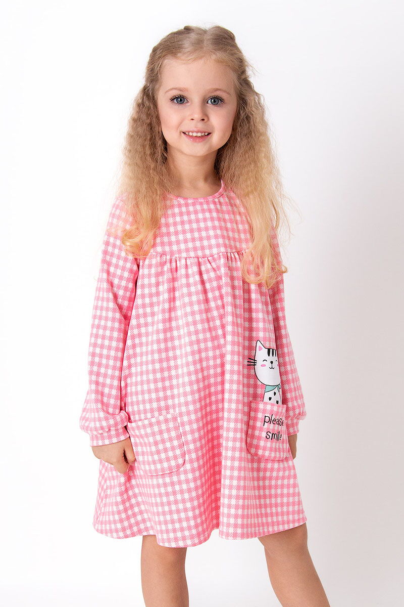 Трикотажное платье для девочки Mevis Котик розовое 3636-01 - цена