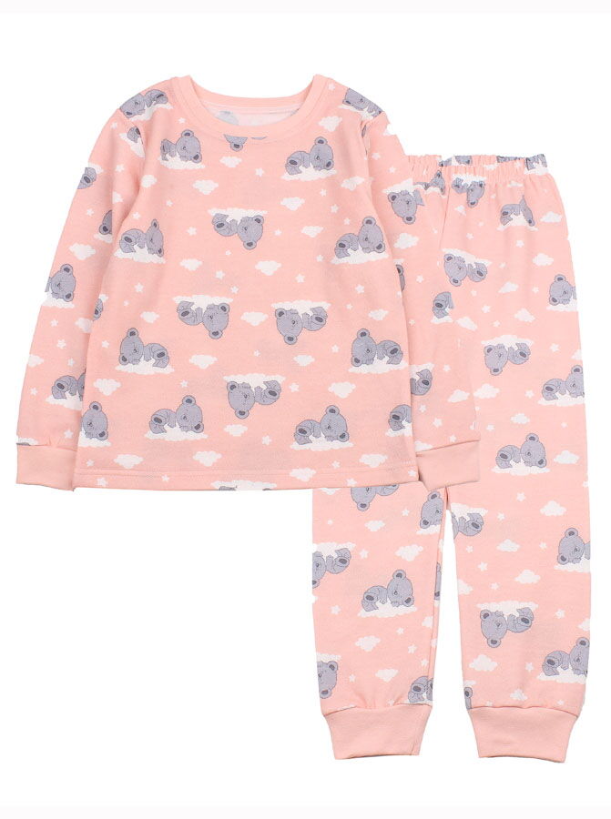 Теплая пижама для девочки Фламинго Мишки персиковая 329-307 - цена