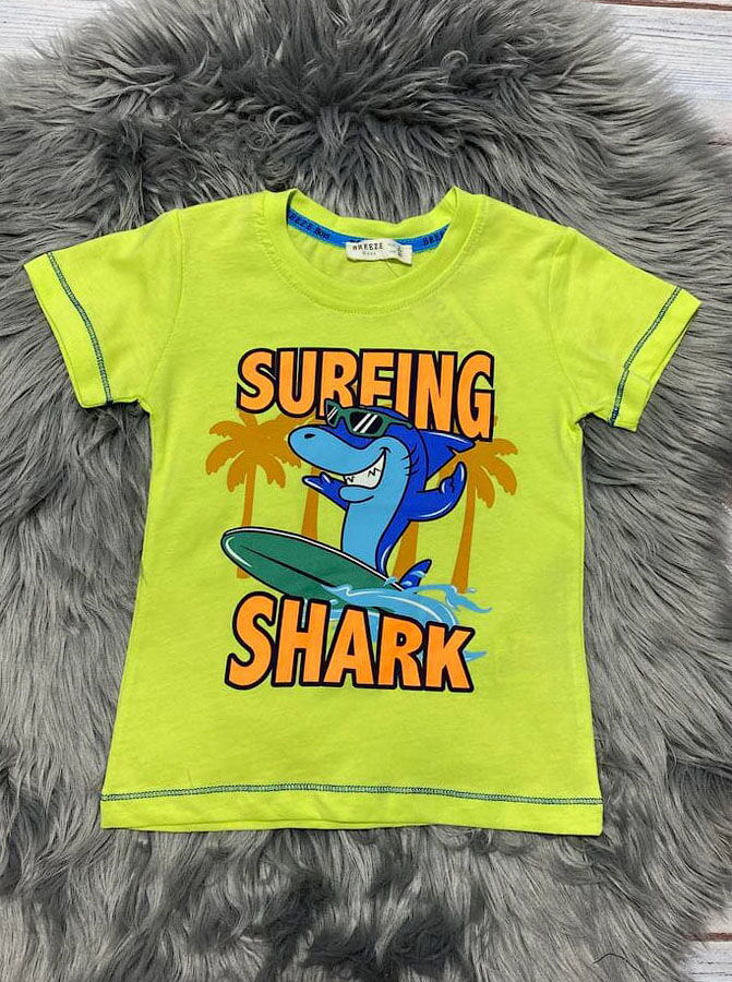 Комплект футболка и шорты для мальчика Breeze Shark салатовый 15176 - фото