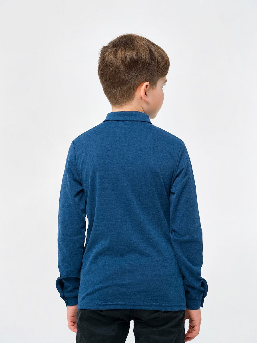 Футболка-поло с длинным рукавом для мальчика SMIL темный джинс 114717 - фото