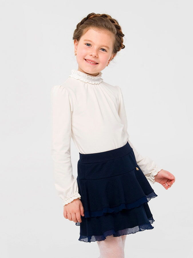 Блузка трикотажная с кружевом для девочки SMIL молочная 114762 - цена