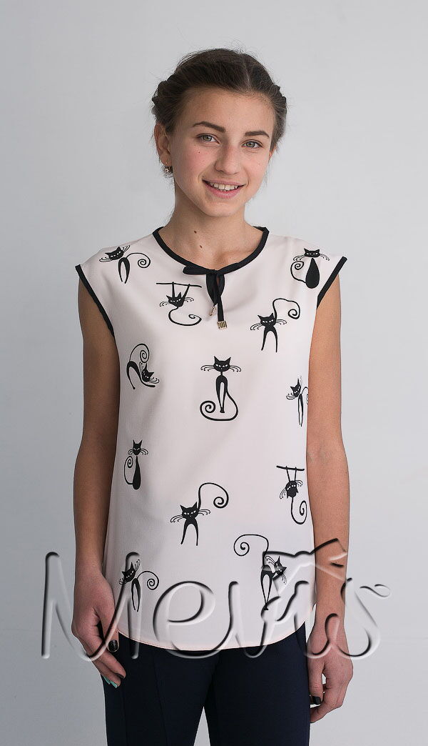 Блузка для девочки MEVIS Коты персик 2095-01 - цена