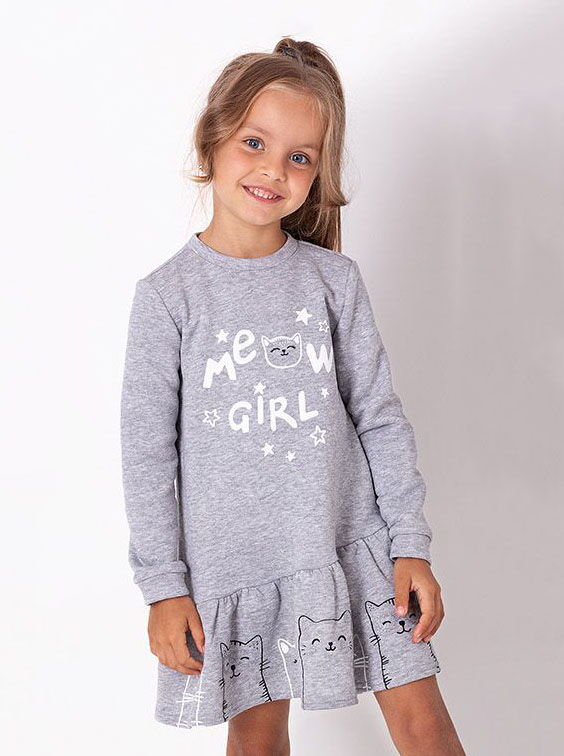 Трикотажное платье для девочки Mevis MeowGirl серое 3559-07 - цена