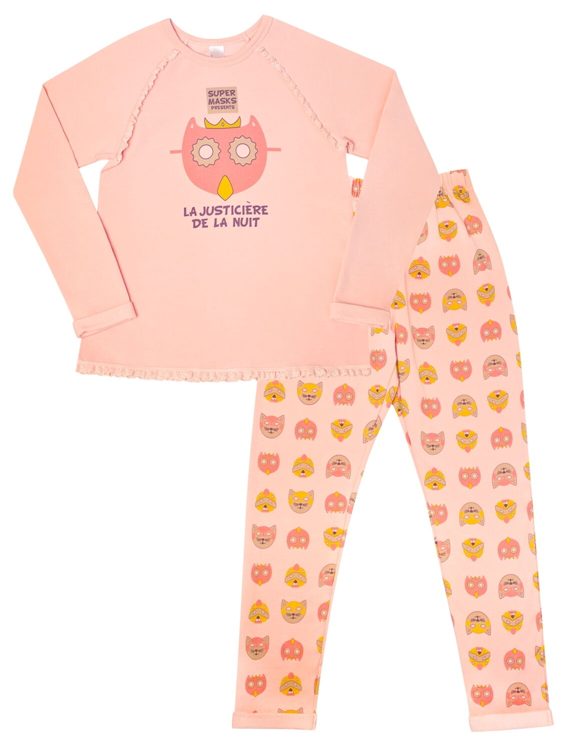 Пижама утепленная с начесом для девочки SMIL Маски розовая - фото