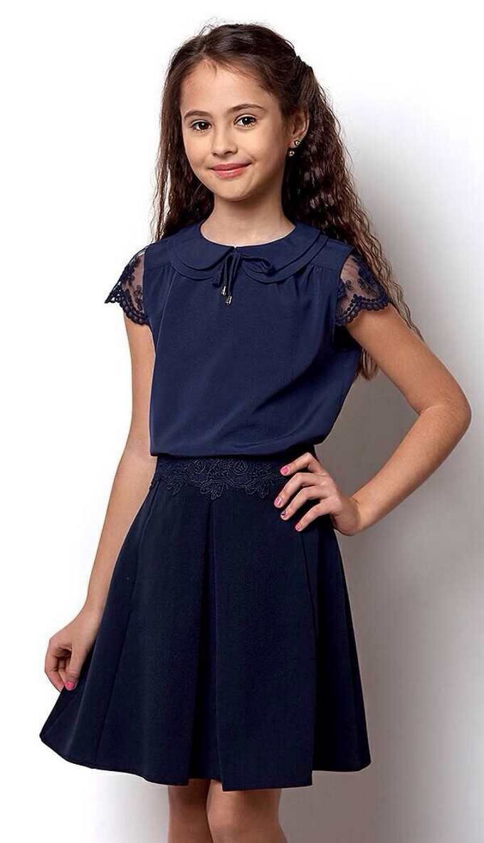 Блузка с коротким рукавом для девочки Mevis темно-синяя 2356-03 - цена