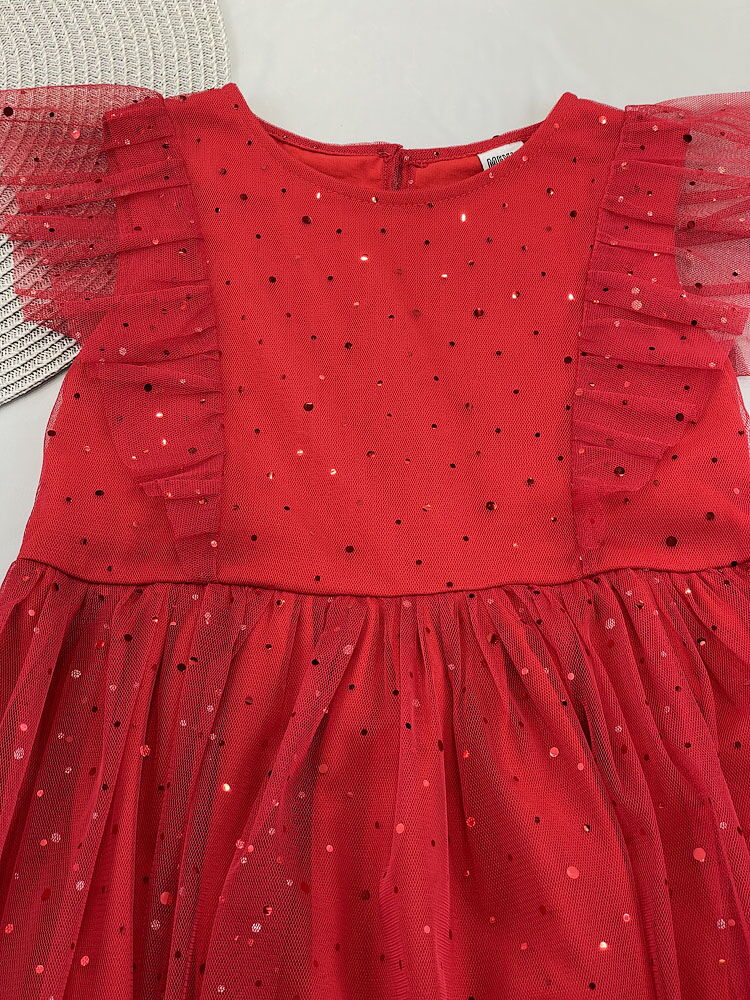 Нарядное платье для девочки Mevis Конфетти красное 5048-04 - размеры
