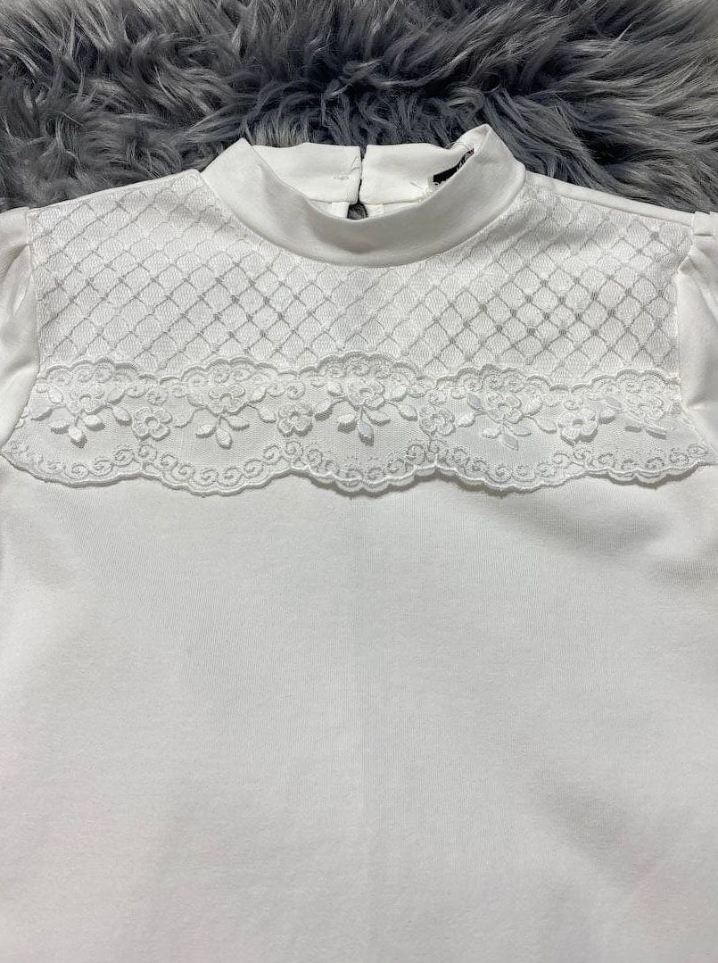 Трикотажная блузка для девочки Mevis молочная 3783-02 - фото