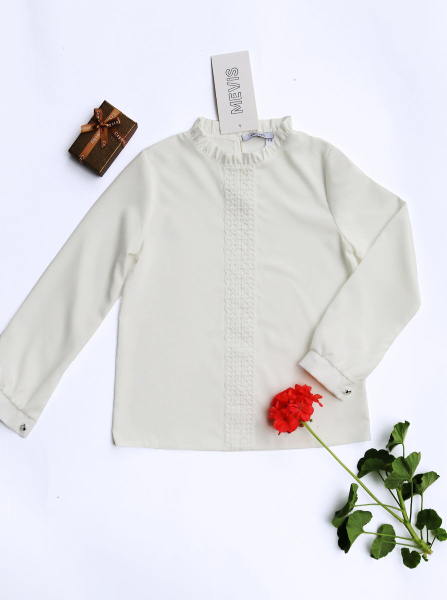 Нарядная блузка для девочки Mevis молочная 4435-02 - фото