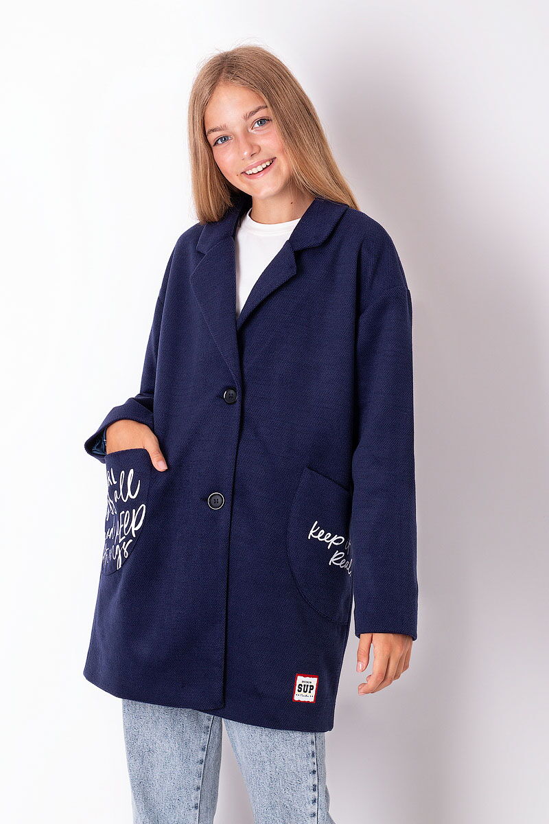 Легкое пальто для девочки Mevis темно-синее 3445-02 - цена