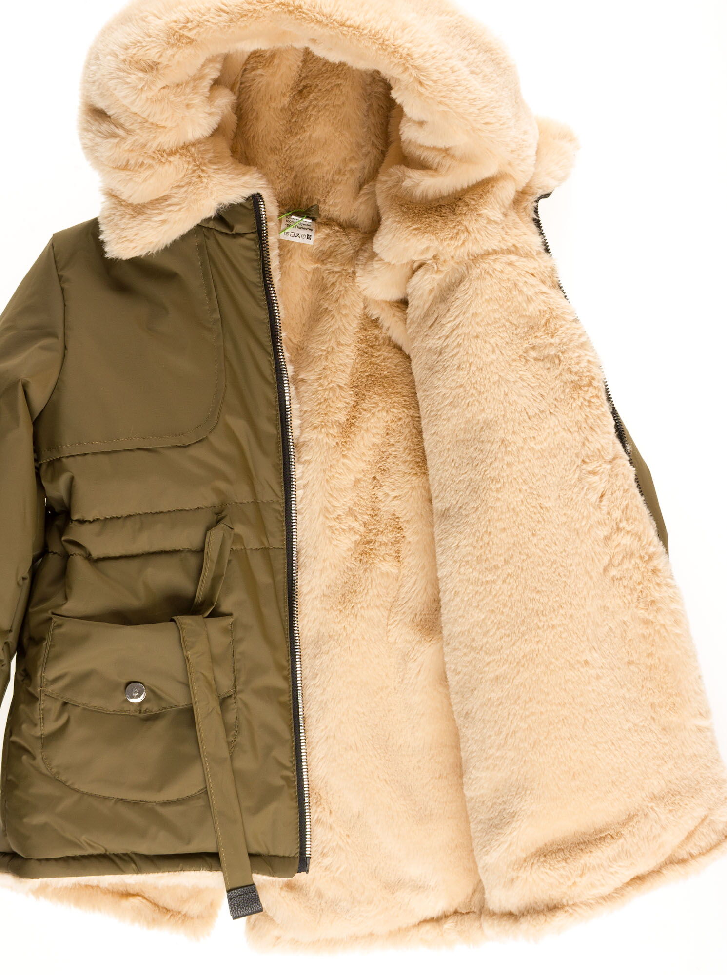 Куртка зимняя для девочки Одягайко хаки 20025 - фото