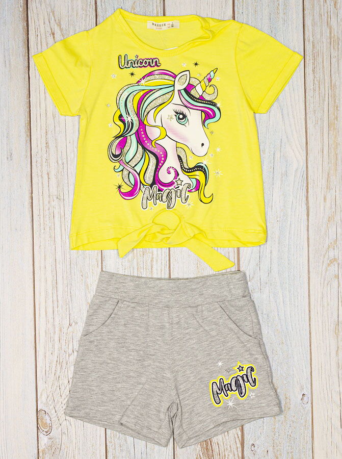 Комплект футболка и шорты для девочки Breeze Unicorn Magic желтый 14999 - фото