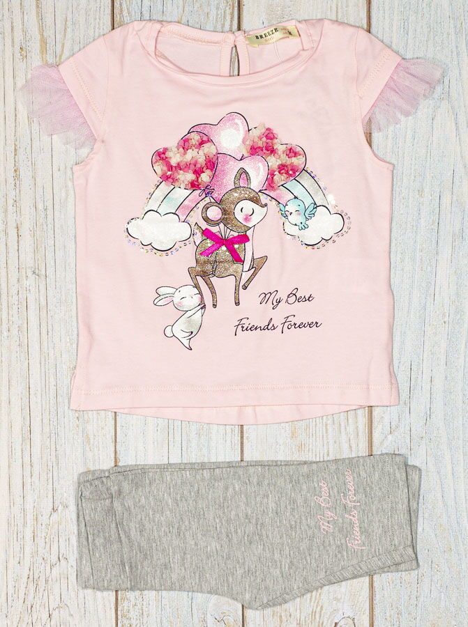 Комплект футболка и бриджи для девочки Breeze Оленёнок розовый 13386 - фото