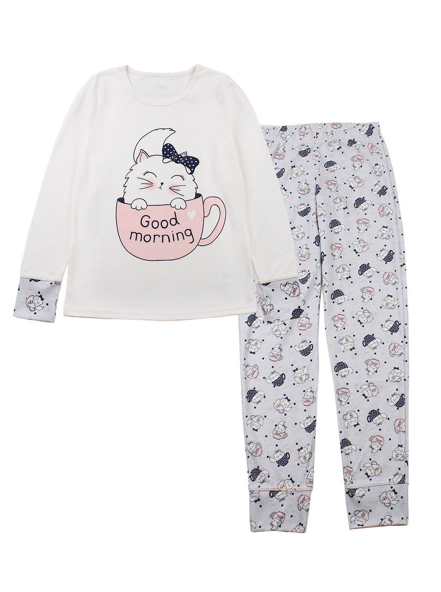 Пижама для девочки-подростка Фламинго Good Morning молочная 240-222 - цена