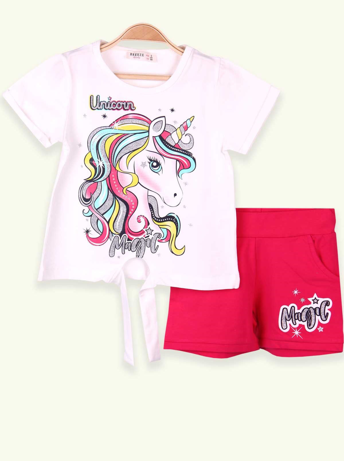 Комплект футболка и шорты для девочки Breeze Unicorn Magic малиновый 14999 - цена