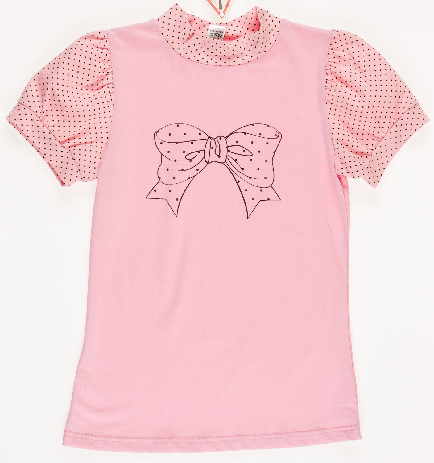 Блузка трикотажная с коротким рукавом Valeri tex Бант розовая 1711-55-242 - цена