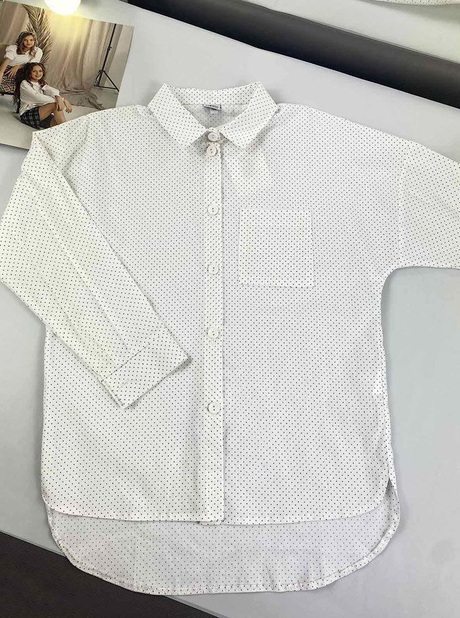 Школьная рубашка для девочки Mevis Горошек белая 4757-04 - фото