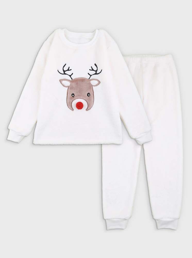 Пижама детская вельсофт Фламинго Новогодний оленёнок молочная 015-909 - цена