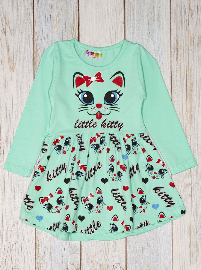 Трикотажное платье для девочки little kitty бирюзовое 6895 - цена