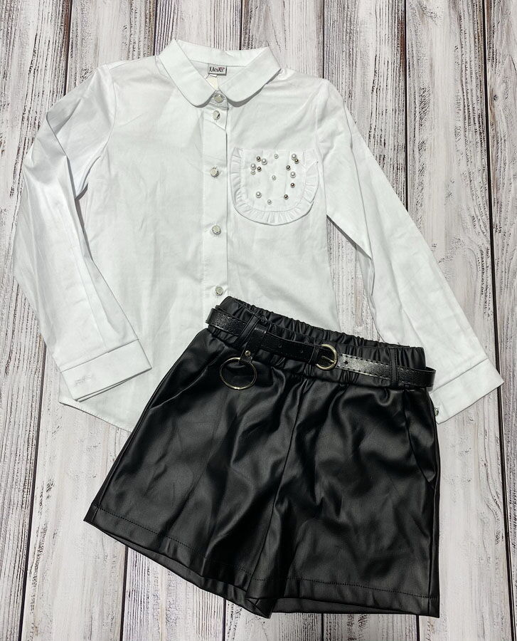 Блузка с длинным рукавом для девочки Mevis белая 2750-01 - фото