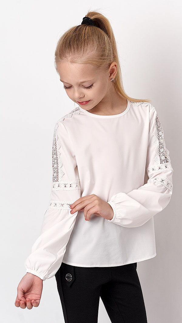 Блузка с длинным рукавом для девочки Mevis молочная 3239-02 - цена