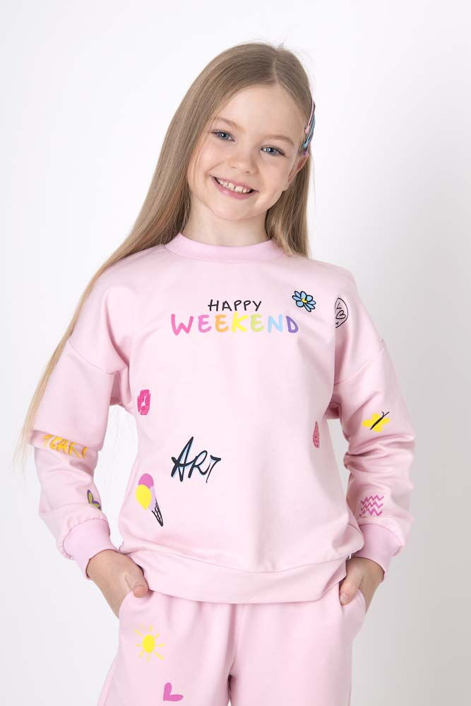 Стильный костюм для девочки Mevis Happy Weekend розовый 4855-02 - фотография