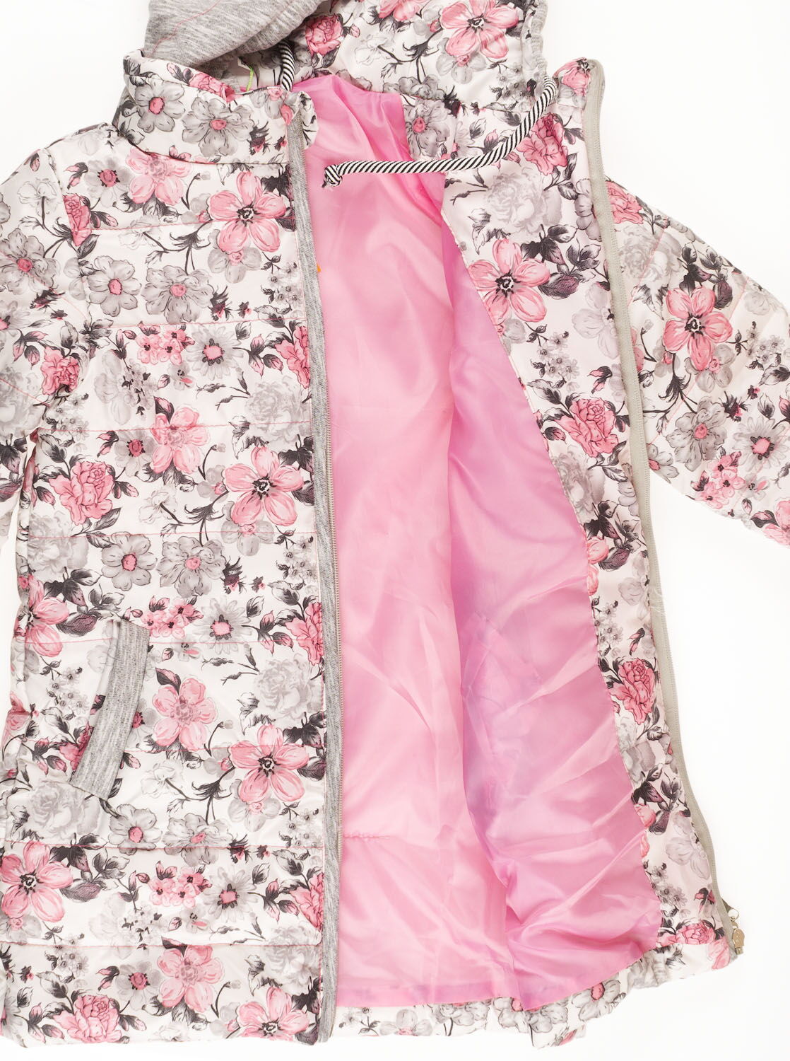 Куртка удлиненная для девочки ОДЯГАЙКО Цветы розовая 22079 - картинка