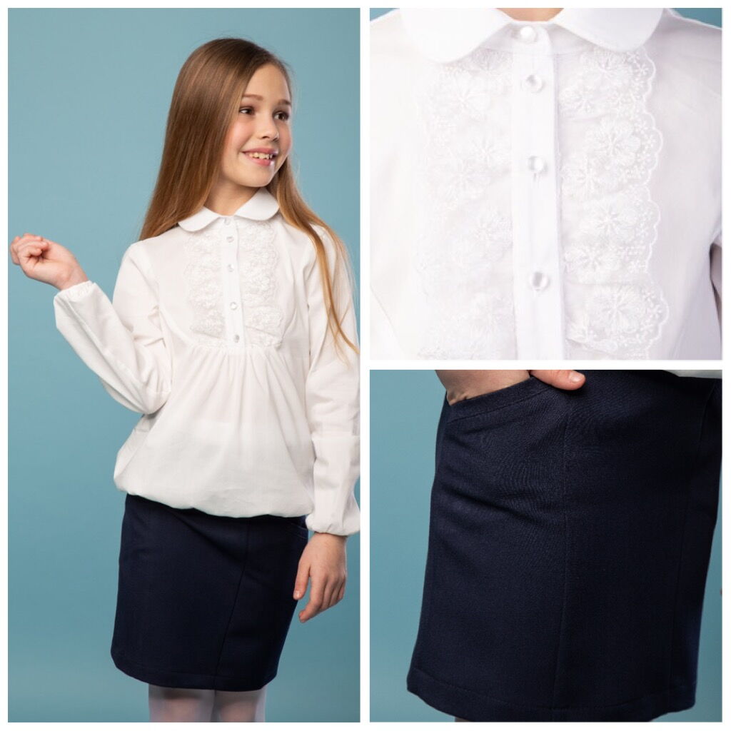 Нарядная школьная блузка Brilliant Veronika молочная 19110 - цена