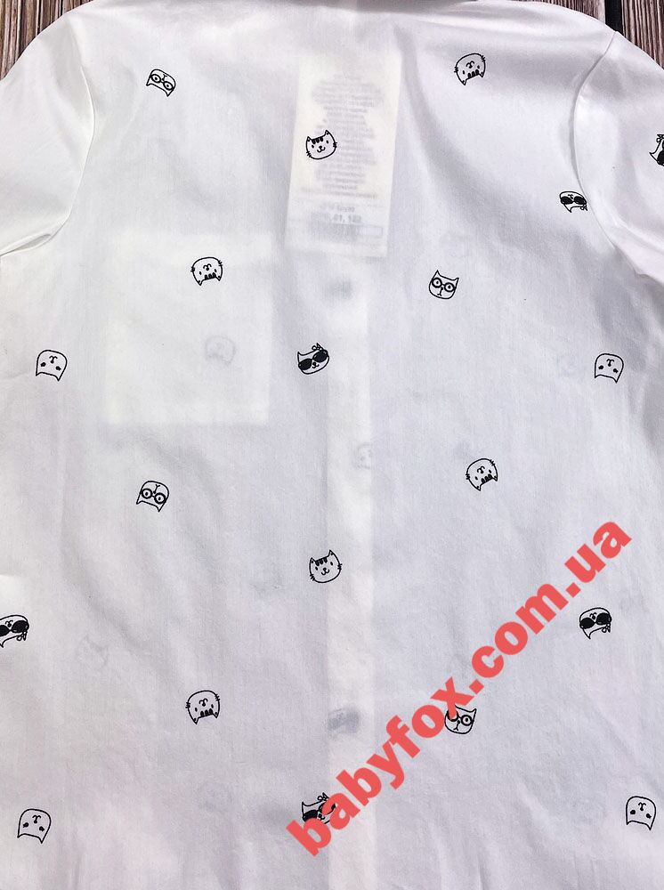 Рубашка для девочки Mevis Котики белая 4362-01 - фото