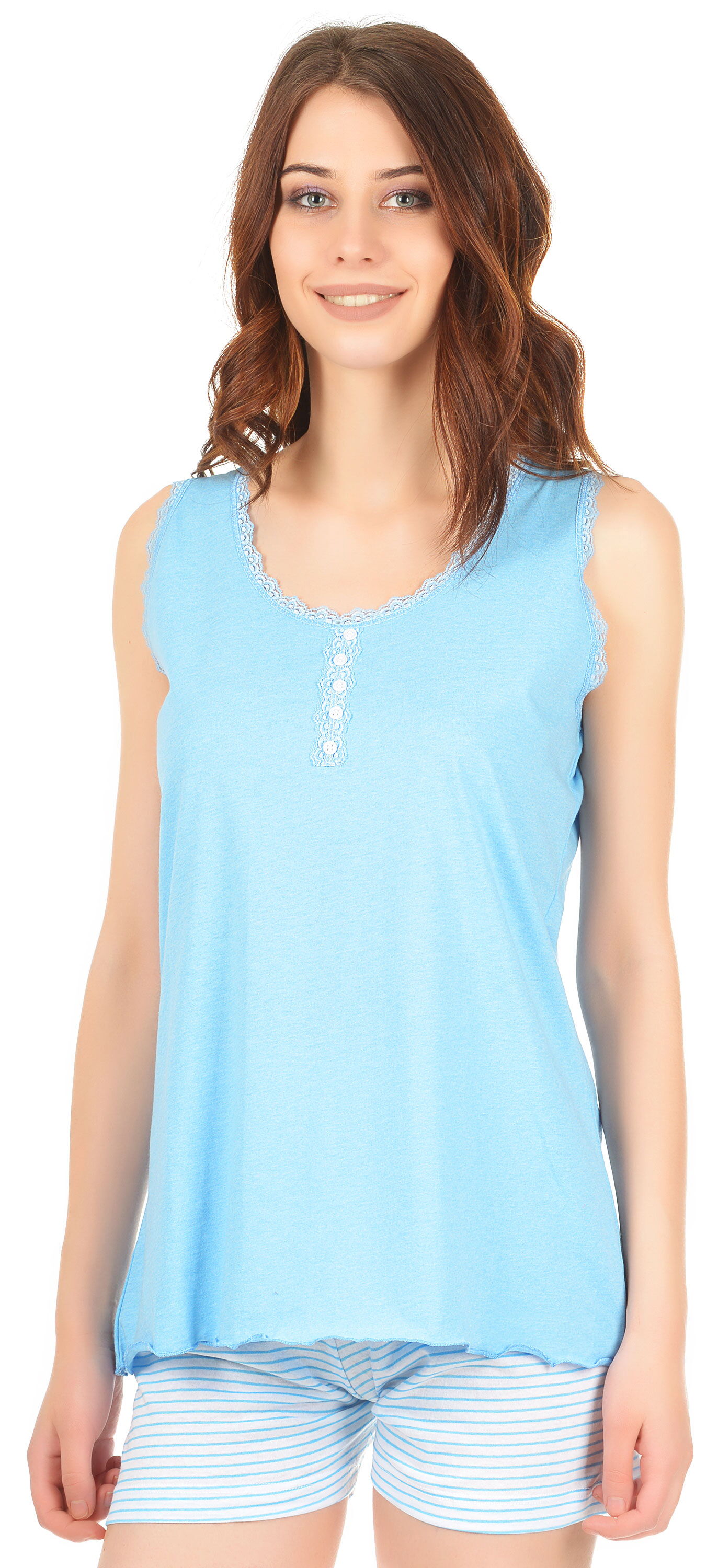 Комплект женский (майка+шорты) MISS FIRST RIBEX голубой - цена