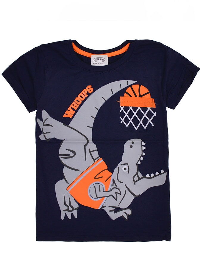 Футболка для мальчика Whoops Динозавр темно-синяя 21937 - фото
