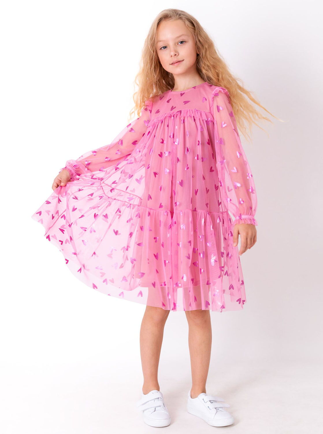 Нарядное платье для девочки Mevis Сердечки розовое 4065-02 - фото