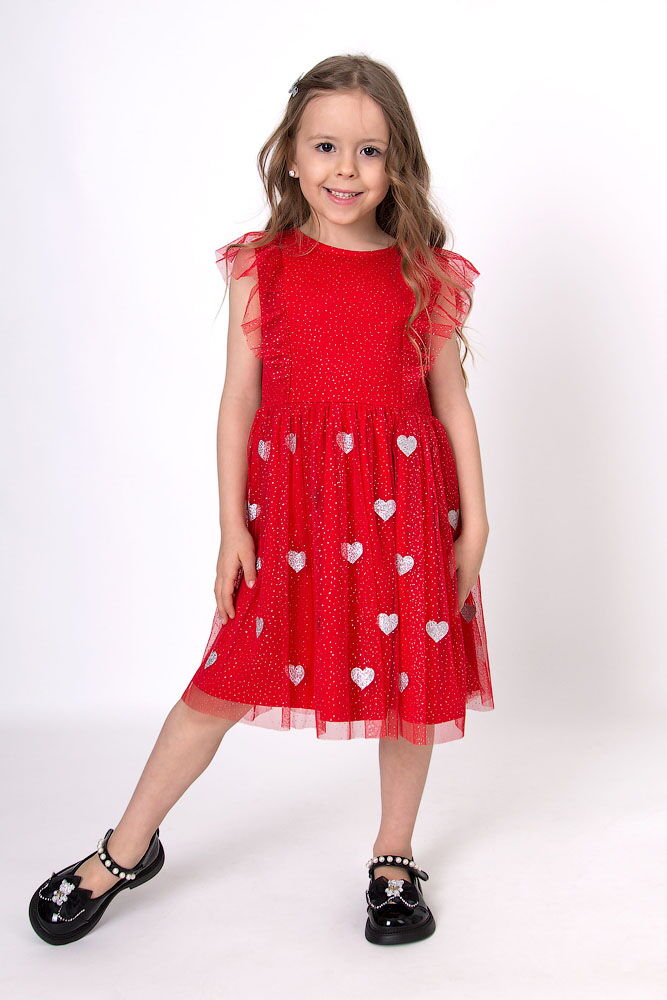Нарядное платье для девочки Mevis Сердечки красное 5048-02 - цена