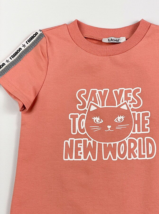Трикотажное платье для девочки Mevis персиковое 3721-01 - фотография