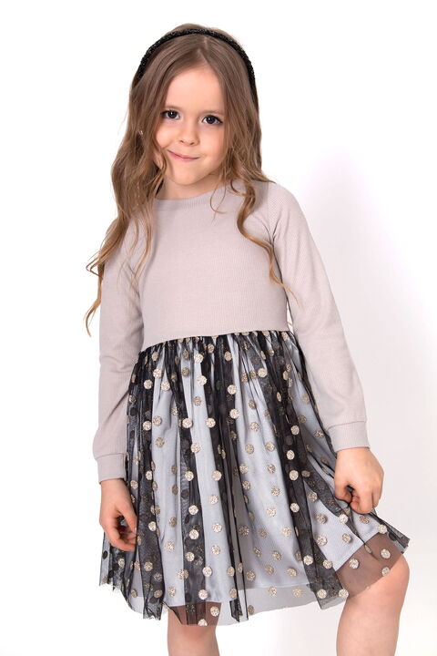Нарядное платье для девочки Mevis Конфетти бежевое 5063-03 - цена